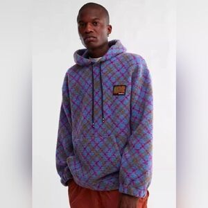 Pas De Mer Patterned Fleece Pullover Hoodie Size Small (Very Oversized) Purple